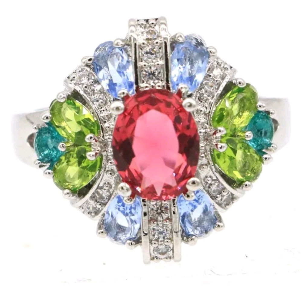 New size 9.25 multi color cz sterling silver ring